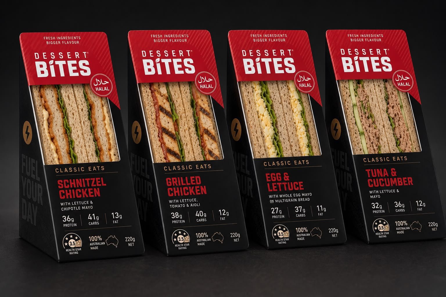 Dessert Bitez Classic and Spicy Chicken Salad sandwich labels