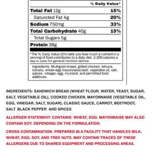 Dessert Bitez Spicy Chicken Salad Sandwich nutrition and ingredient label